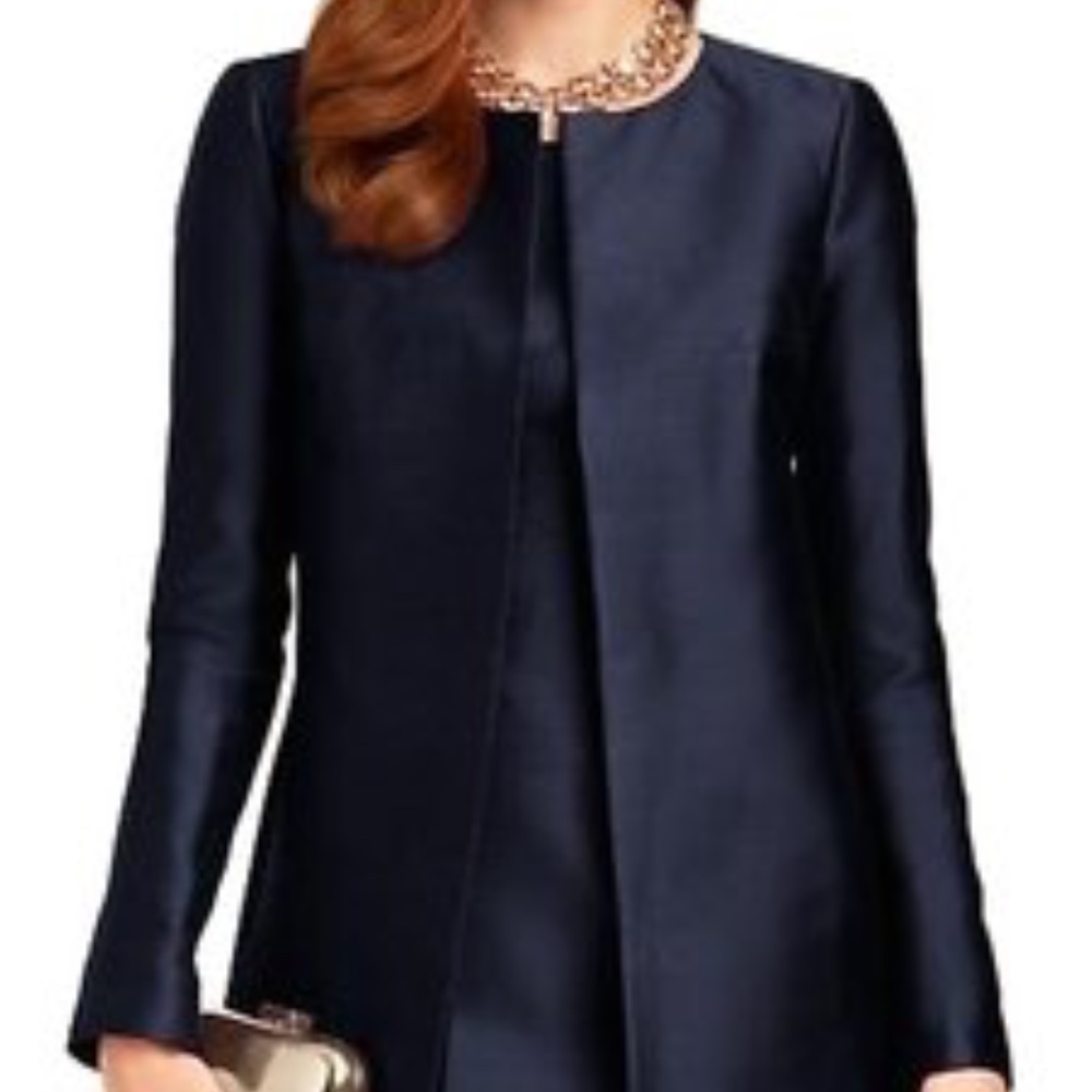 NWT Talbots Navy Jackie Duster Coat Jacket Topper 8 Silk